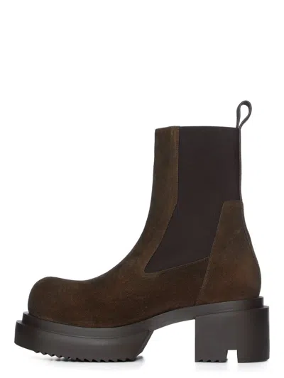Rick Owens Chunky Sole Ankle Boots With Elastic Panels In Brown