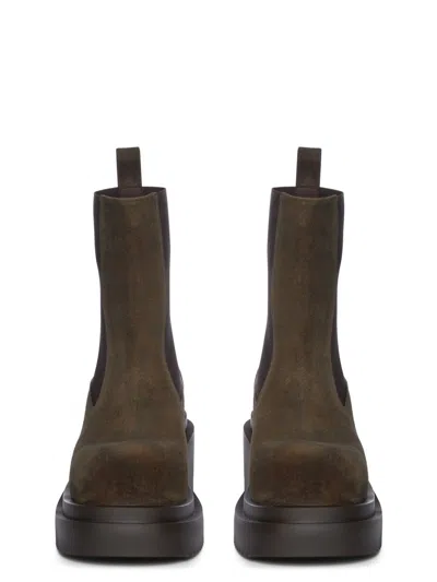 Rick Owens Chunky Sole Ankle Boots With Elastic Panels In Brown