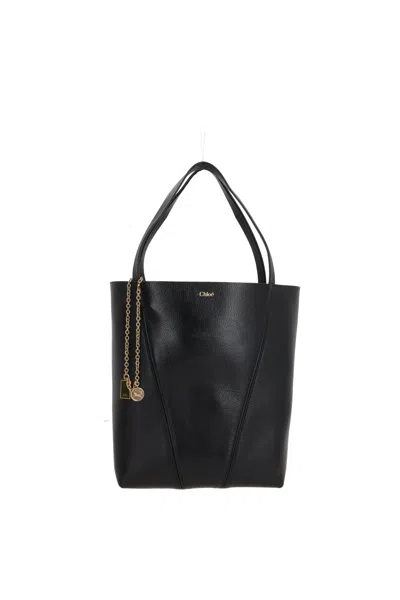 Chloé Grained Leather Medium 'spin' Bag In Black