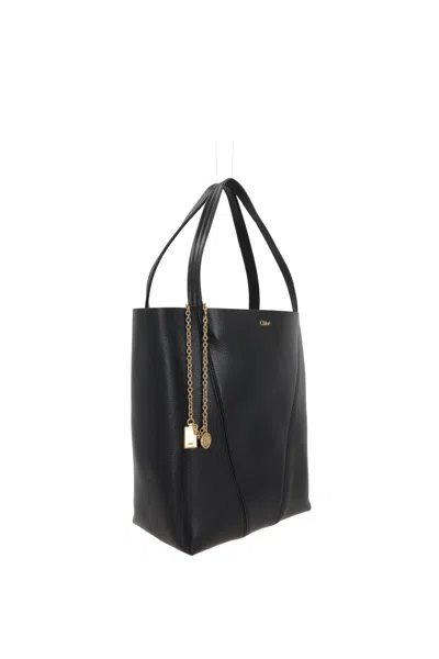 Chloé Grained Leather Medium 'spin' Bag In Black