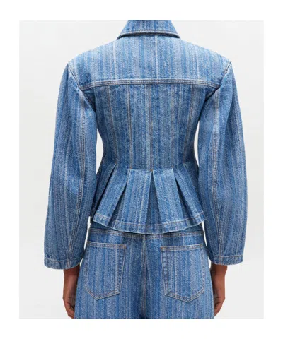 Ganni Striped Long Sleeve Collared Jacket In Blue