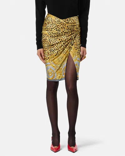 Versace Skirt Cheetah Foulard On Responsible Heavy Viscose Liquid Jersey In Yellow