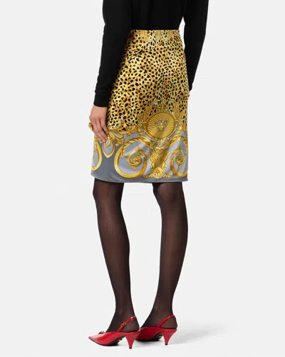 Versace Skirt Cheetah Foulard On Responsible Heavy Viscose Liquid Jersey In Yellow