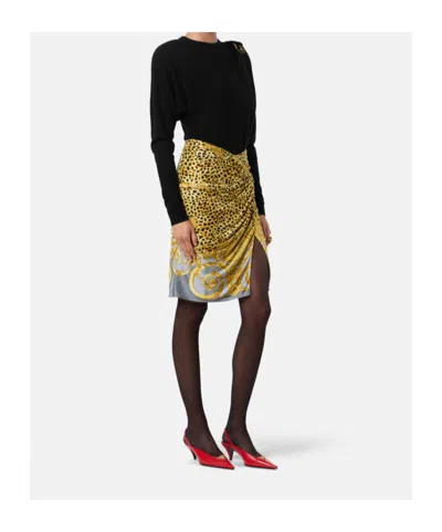 Versace Skirt Cheetah Foulard On Responsible Heavy Viscose Liquid Jersey In Yellow