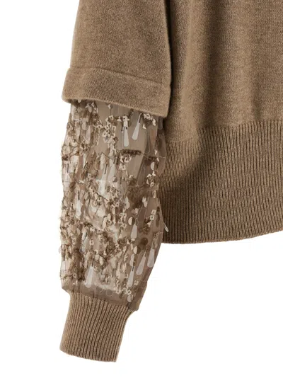 Brunello Cucinelli Sequin Sleeve Cardigan Sweaters And Cardigans Beige In Brown