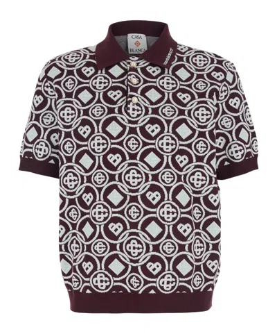 Casablanca Mens Aubergine Embroidered-logo Monogram Cotton Polo Shirt In Brown