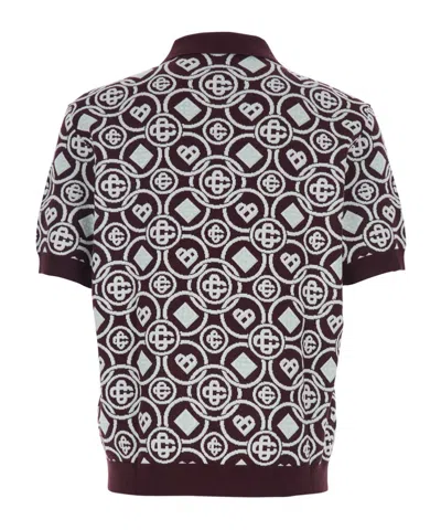 Casablanca Mens Aubergine Embroidered-logo Monogram Cotton Polo Shirt In Brown