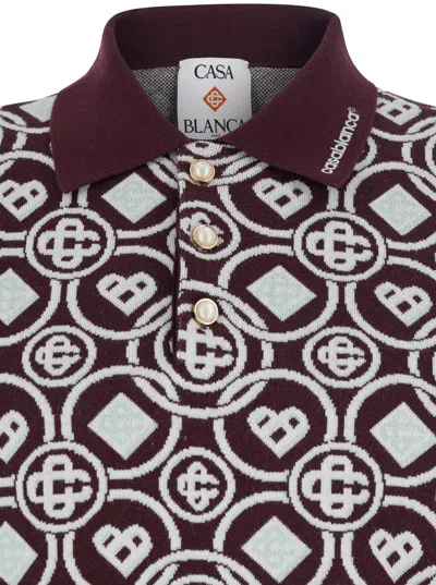 Casablanca Mens Aubergine Embroidered-logo Monogram Cotton Polo Shirt In Brown