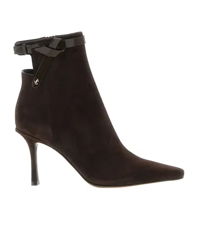 Jimmy Choo Camie Brown Ankle Boots With Knot Detail In Suede Woman In Brown