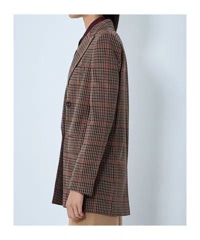 Max Mara Check Double-breasted Blazer In Brown