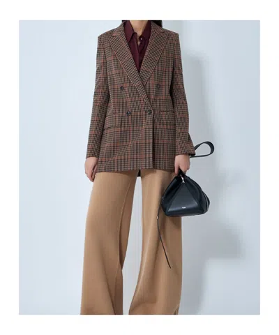 Max Mara Check Double-breasted Blazer In Brown