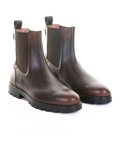 Santoni Elastic-panelled Leather Boots In Brown