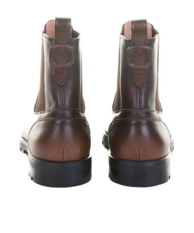 Santoni Elastic-panelled Leather Boots In Brown