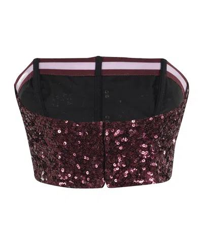 Elisabetta Franchi Top With Sequins And Jewel Clasps In Brown