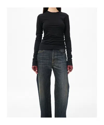 Our Legacy Long-sleeve Fitted Black Sweater With Ruched Detailing In Black