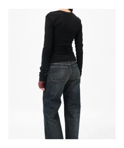 Our Legacy Long-sleeve Fitted Black Sweater With Ruched Detailing In Black