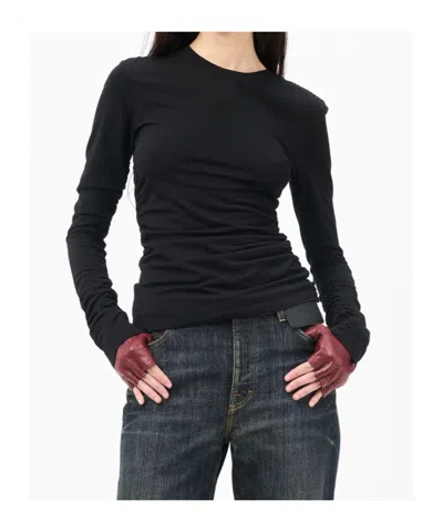 Our Legacy Long-sleeve Fitted Black Sweater With Ruched Detailing In Black