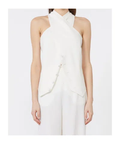 Max Mara Satin Wrap Sleeveless Jacket Buttons In White