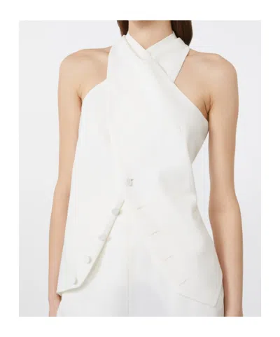 Max Mara Satin Wrap Sleeveless Jacket Buttons In White