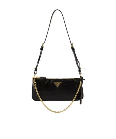 Prada Re-edition 2002 Medium Shiny Finish Leather Shoulder Bags In Black