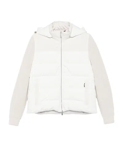 Moorer Quilted Hooded Jacket Side Pockets In White