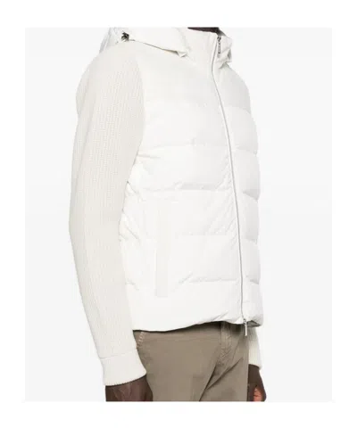 Moorer Quilted Hooded Jacket Side Pockets In White