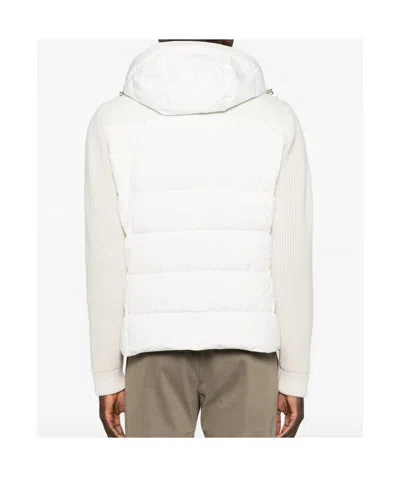 Moorer Quilted Hooded Jacket Side Pockets In White