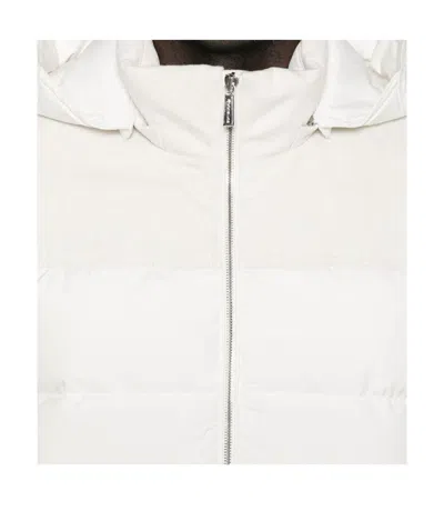 Moorer Quilted Hooded Jacket Side Pockets In White
