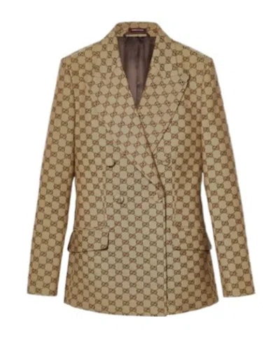 Gucci Gg Supreme Double-breasted Blazer In Brown
