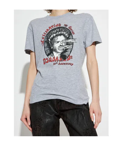 Dsquared2 Graphic Printed Crewneck T-shirt In Gray