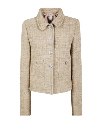 N°21 Long-sleeved Tweed Jacket In Neutral
