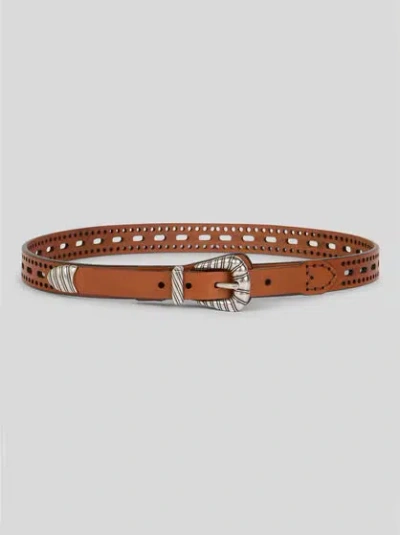 Etro Leather Belt With Openwork In Brown