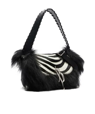 Blumarine Zebra Print Shoulder Bag In Black