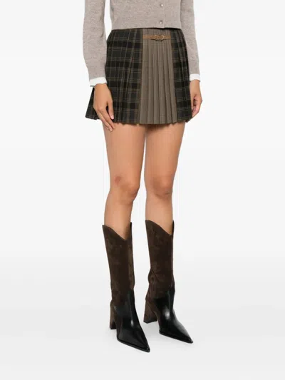 Sandro チェック プリーツスカート In Brown