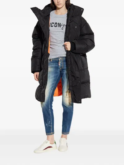 Dsquared2 フーデッド キルティングコート In Black