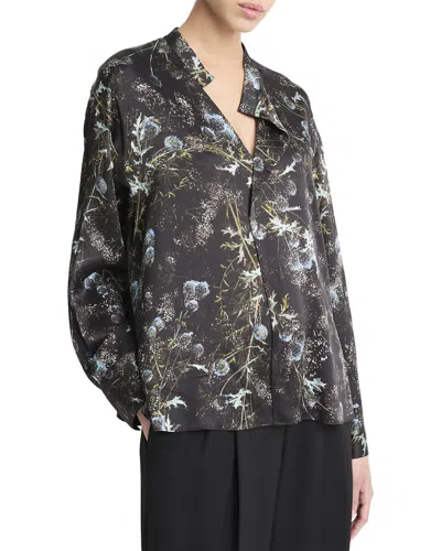 Vince Thistle Silk Button-up Shirt In Black