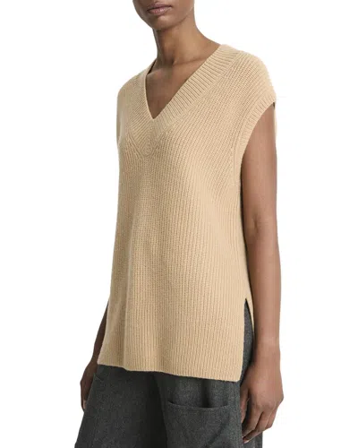 Vince Ribbed V Neck Wool And Cashmere Vest In Nude