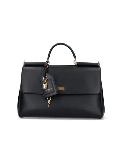 Dolce & Gabbana Black Handbag With Padlock Detail And Adjustable And Removable Shoulder Strap In Leather Woman In Black