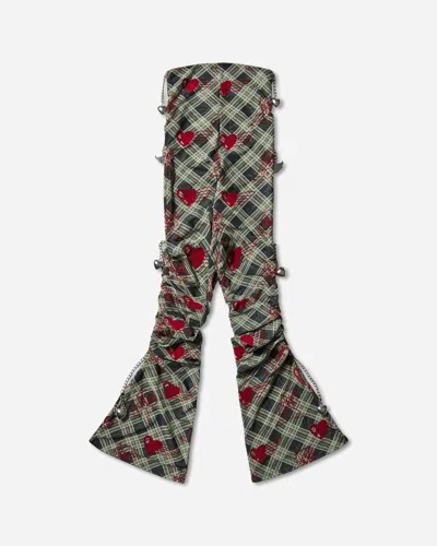 Chopova Lowena Sonicscape Plaid Flocked Mesh Leggings In Green