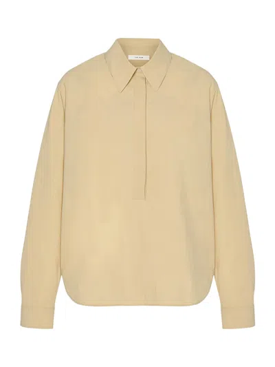 The Row Collared Long Sleeve Button Front Shirt In Brown