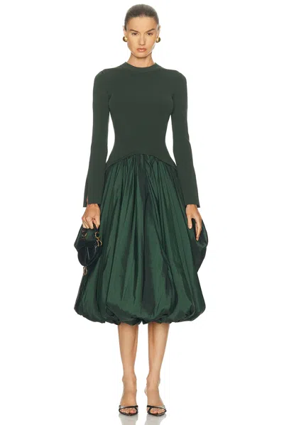 Simkhai Kenlie Pleated Mixed Media Midi Dress In Green