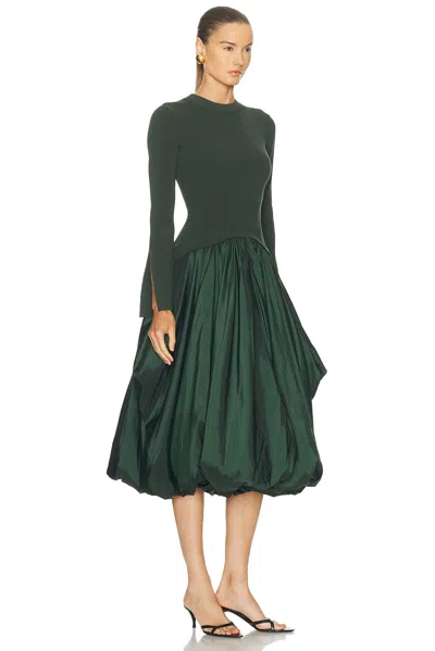 Simkhai Kenlie Pleated Mixed Media Midi Dress In Green