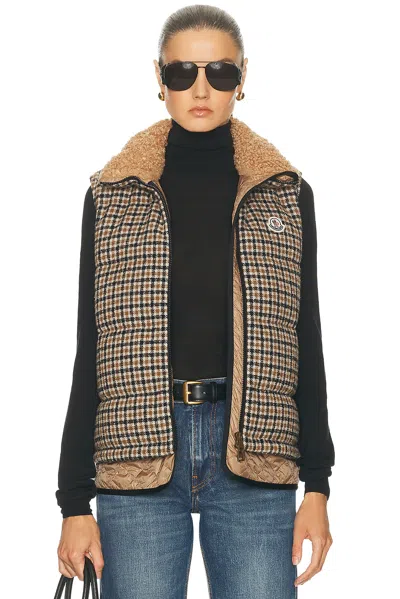 Moncler Touvet Check Down Puffer Vest In Brown