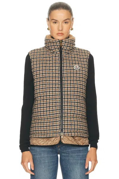 Moncler Touvet Check Down Puffer Vest In Brown
