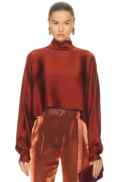 Lapointe Mock-neck Satin Cape Top In Brown