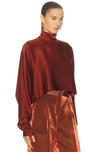 Lapointe Mock-neck Satin Cape Top In Brown