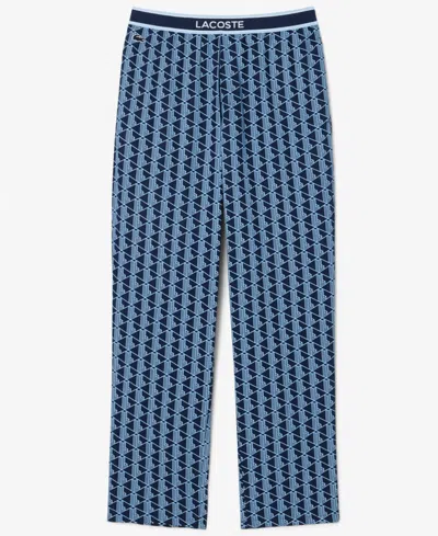 Lacoste Monogram Stretch Cotton Pajama Pants In Blue