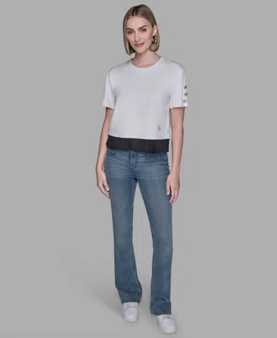 Karl Lagerfeld Women's Logo Pleated Hem Top In White
