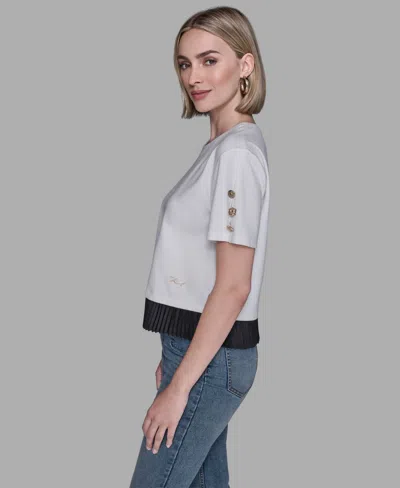 Karl Lagerfeld Women's Logo Pleated Hem Top In White