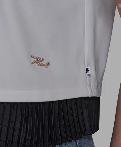 Karl Lagerfeld Women's Logo Pleated Hem Top In White